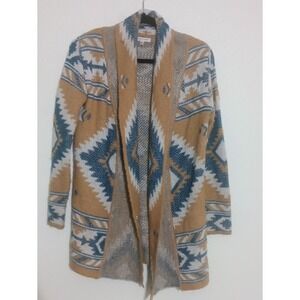 Woven Heart Womens Southwestern Geometric Open Front Cardigan Cozy XS